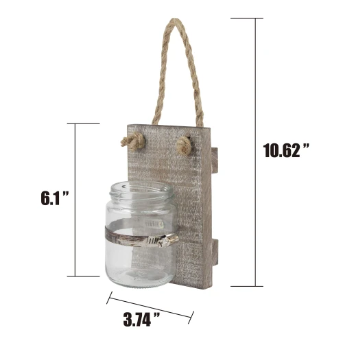Stonebriar Rustic White Wash Wooden Mason Jar Wall Sconce Set with Hanging Loop - Image 4