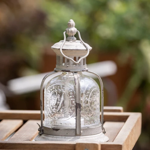 Stonebriar Antique White Metal Votive Candle Lantern with Handle - Image 2